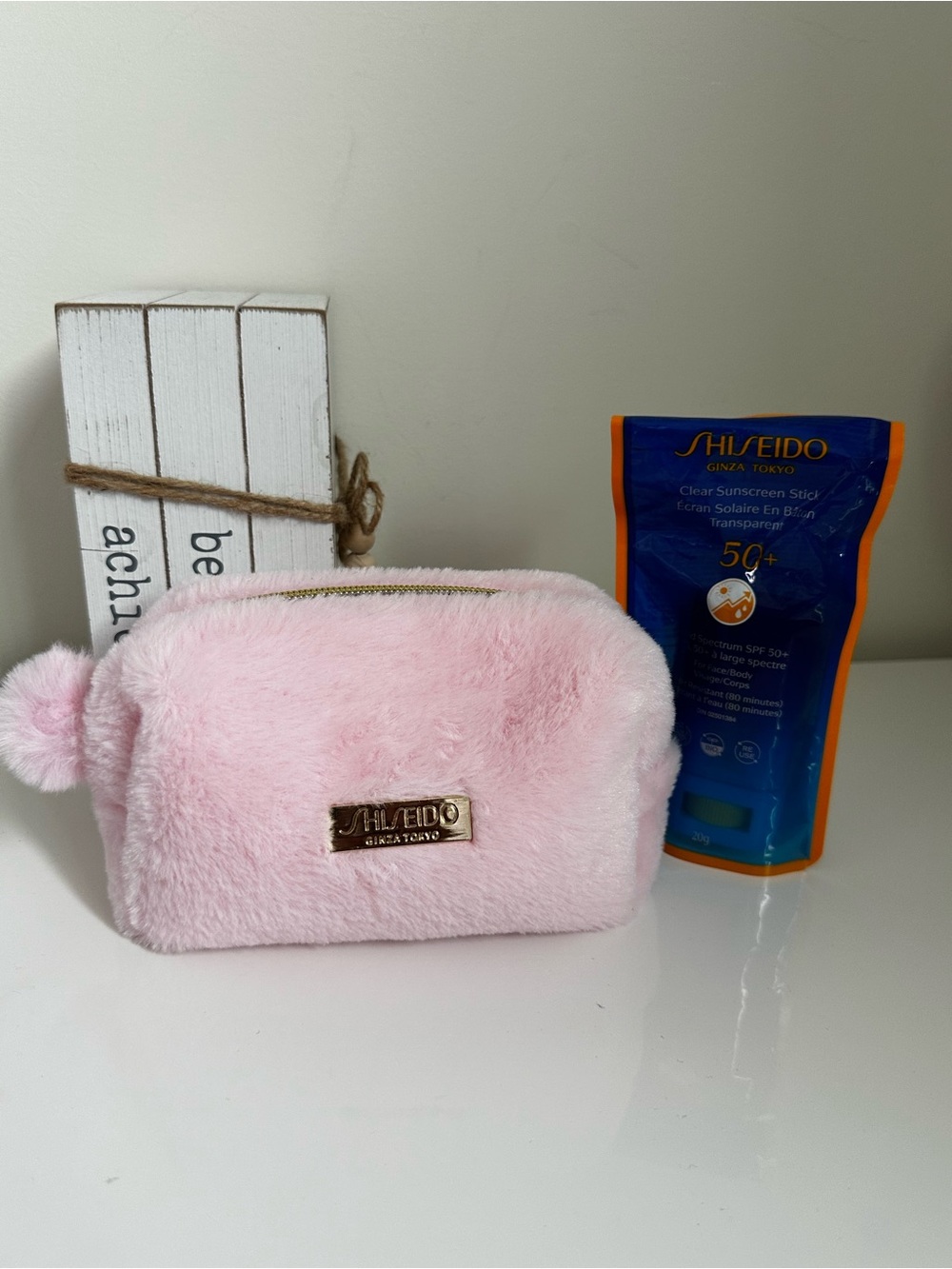 Shiseido Pink Plush Makeup Pouch travel Set 
Brand New